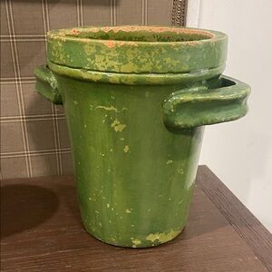 Pottery Barn Ceramic 2handle Green canister Pot